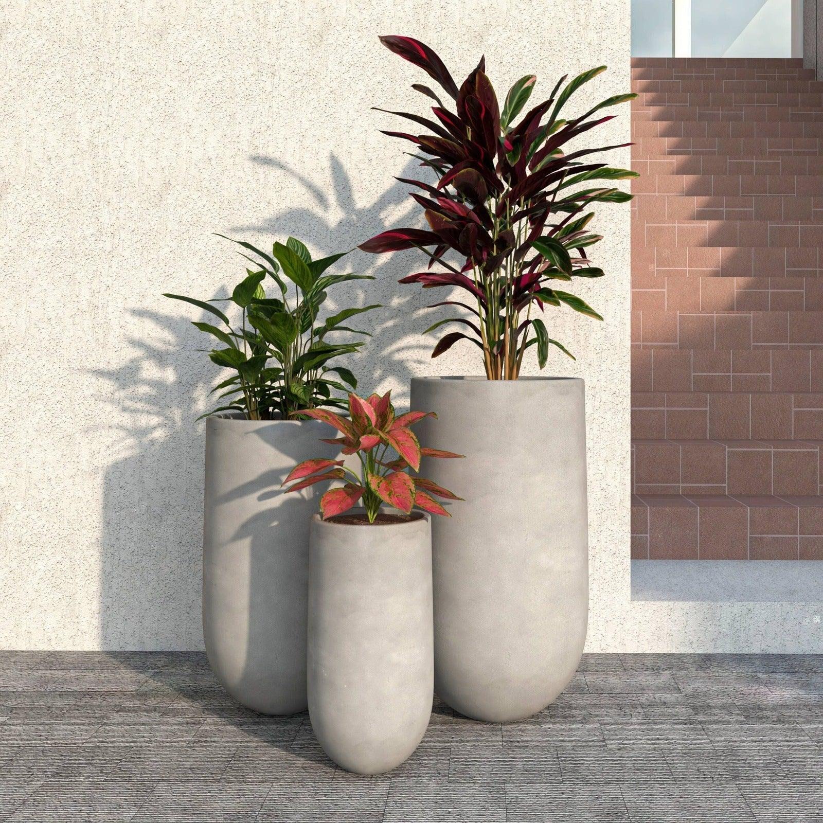 Topiary 3-Piece Modern Fiberstone: Cylinder Planter Pot Set for Indoor and Oudoor - Elax Furniture