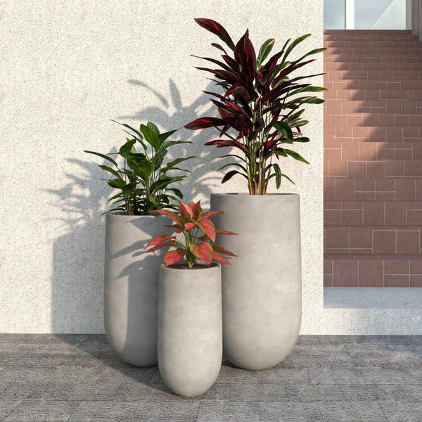 Topiary 3-Piece Modern Fiberstone: Cylinder Planter Pot Set for Indoor and Oudoor