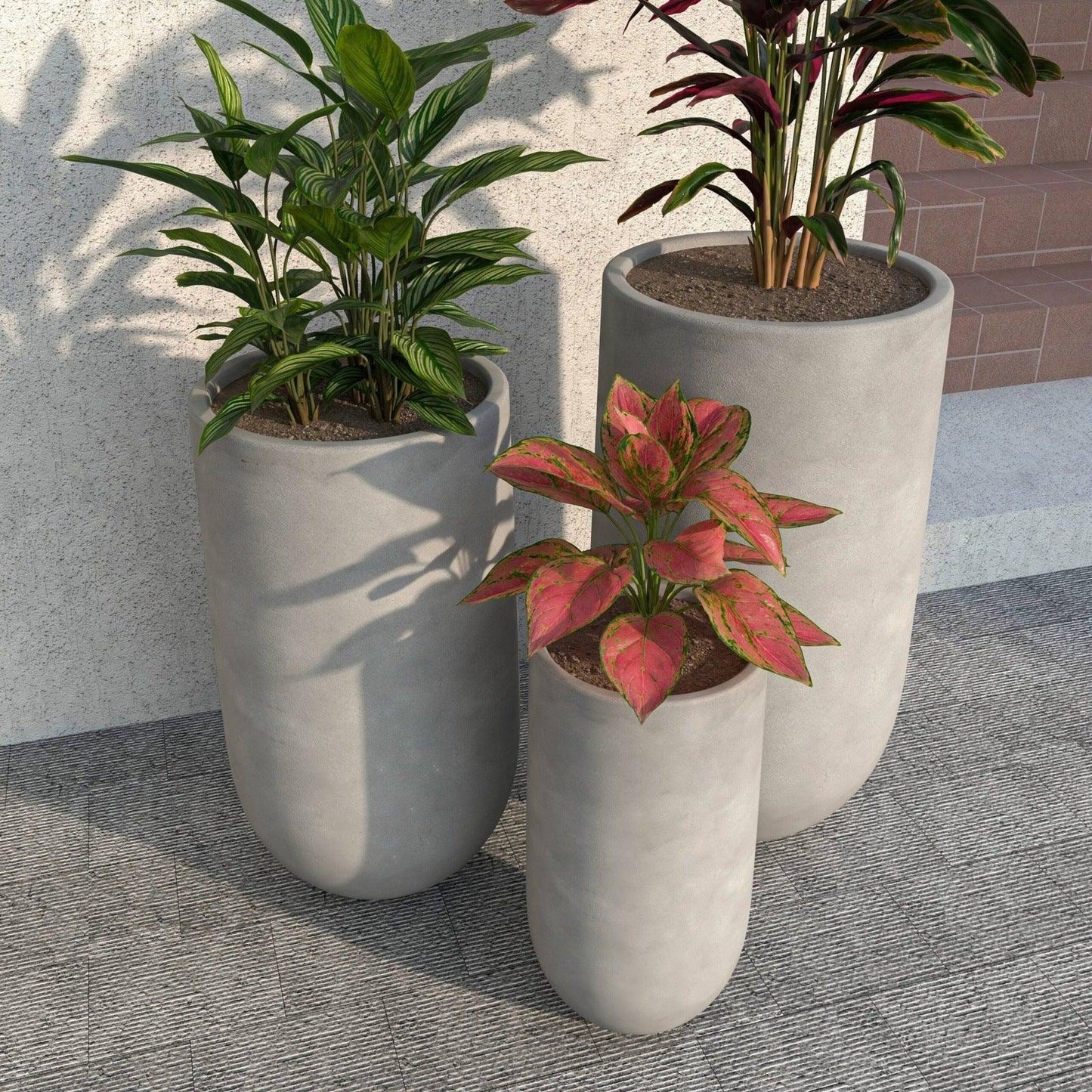 Topiary 3-Piece Modern Fiberstone: Cylinder Planter Pot Set for Indoor and Oudoor - Elax Furniture