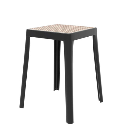 Tresse Mid-Century Modern Stackable Square Plastic Dining Stool with Wicker Top - Elax Furniture