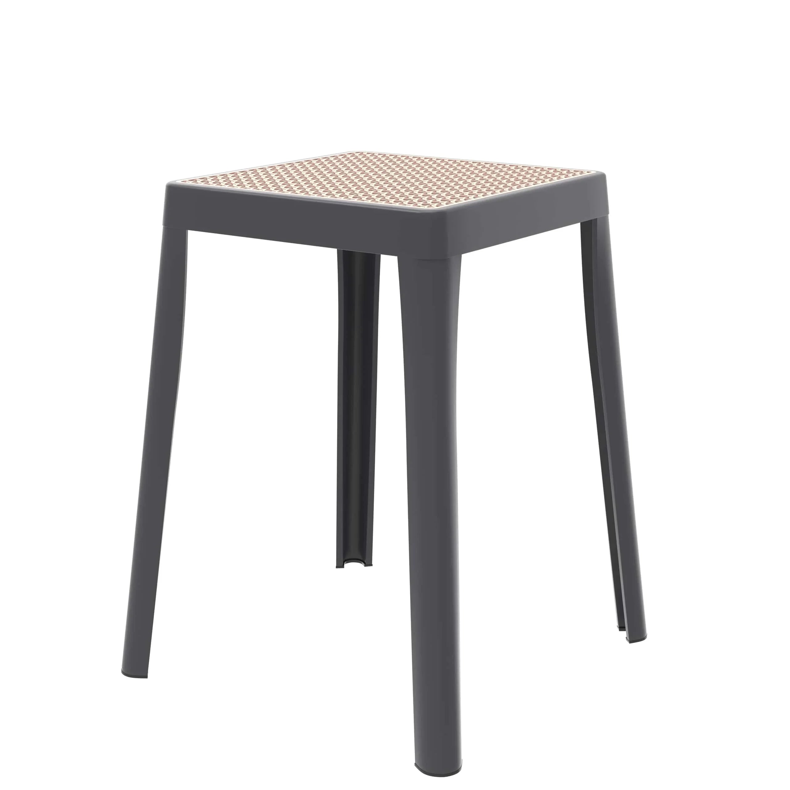 Tresse Mid-Century Modern Stackable Square Plastic Dining Stool with Wicker Top - Elax Furniture