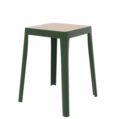 Tresse Mid-Century Modern Stackable Square Plastic Dining Stool with Wicker Top - Elax Furniture