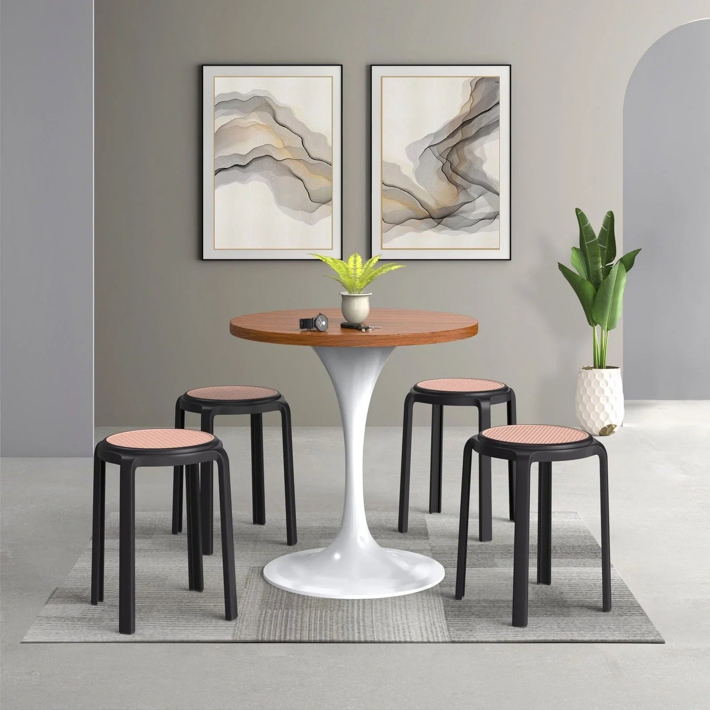 Tresse Mid-Century Modern Stackable Round Plastic Dining Stool for Kitchen and Dining Room - Elax Furniture