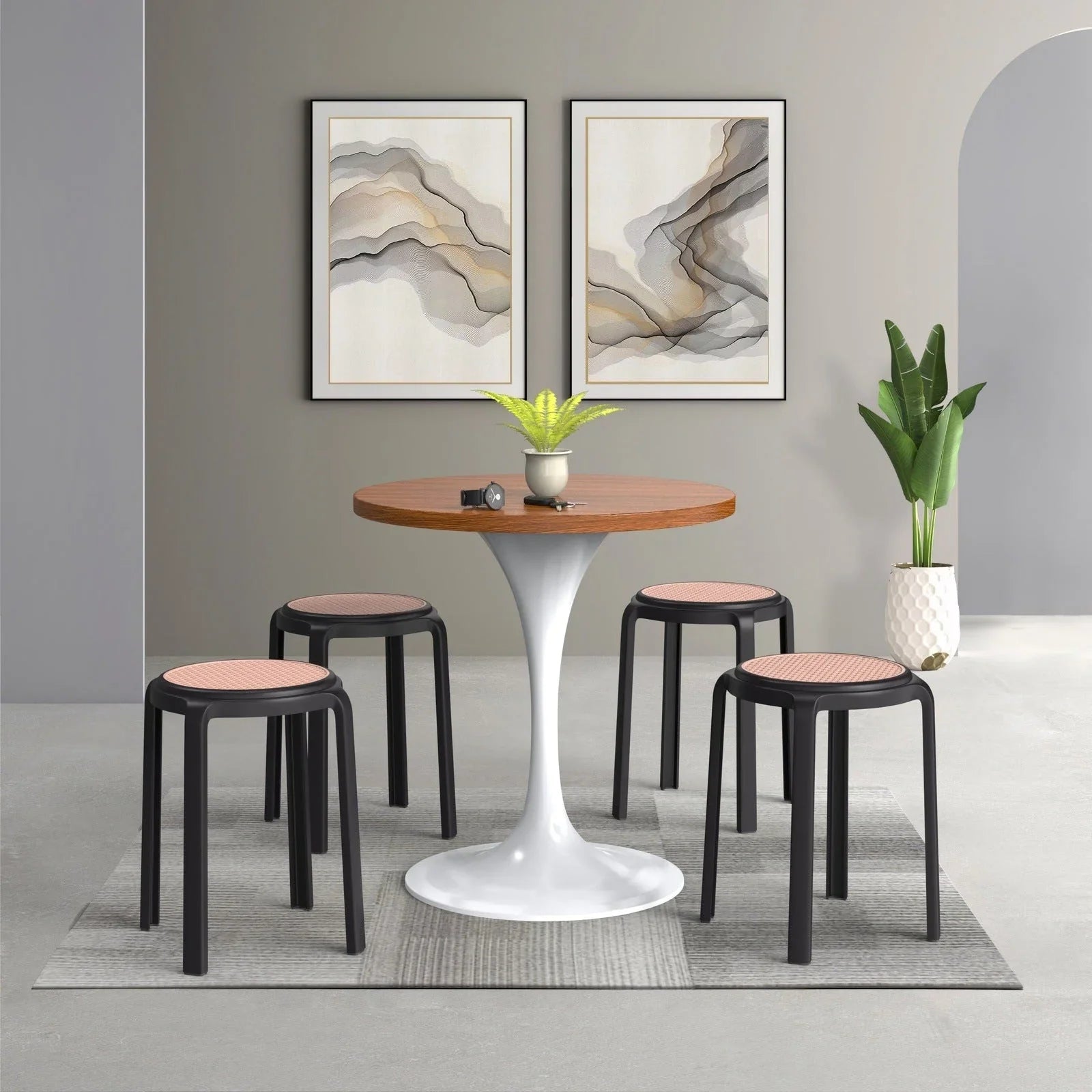 Tresse Mid-Century Modern Stackable Round Plastic Dining Stool for Kitchen and Dining Room - Elax Furniture
