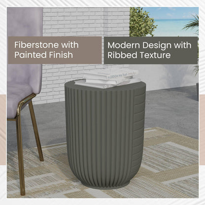 Trove 14" Wide Round Side Fiberstone Table With Ribbed Design - Elax Furniture