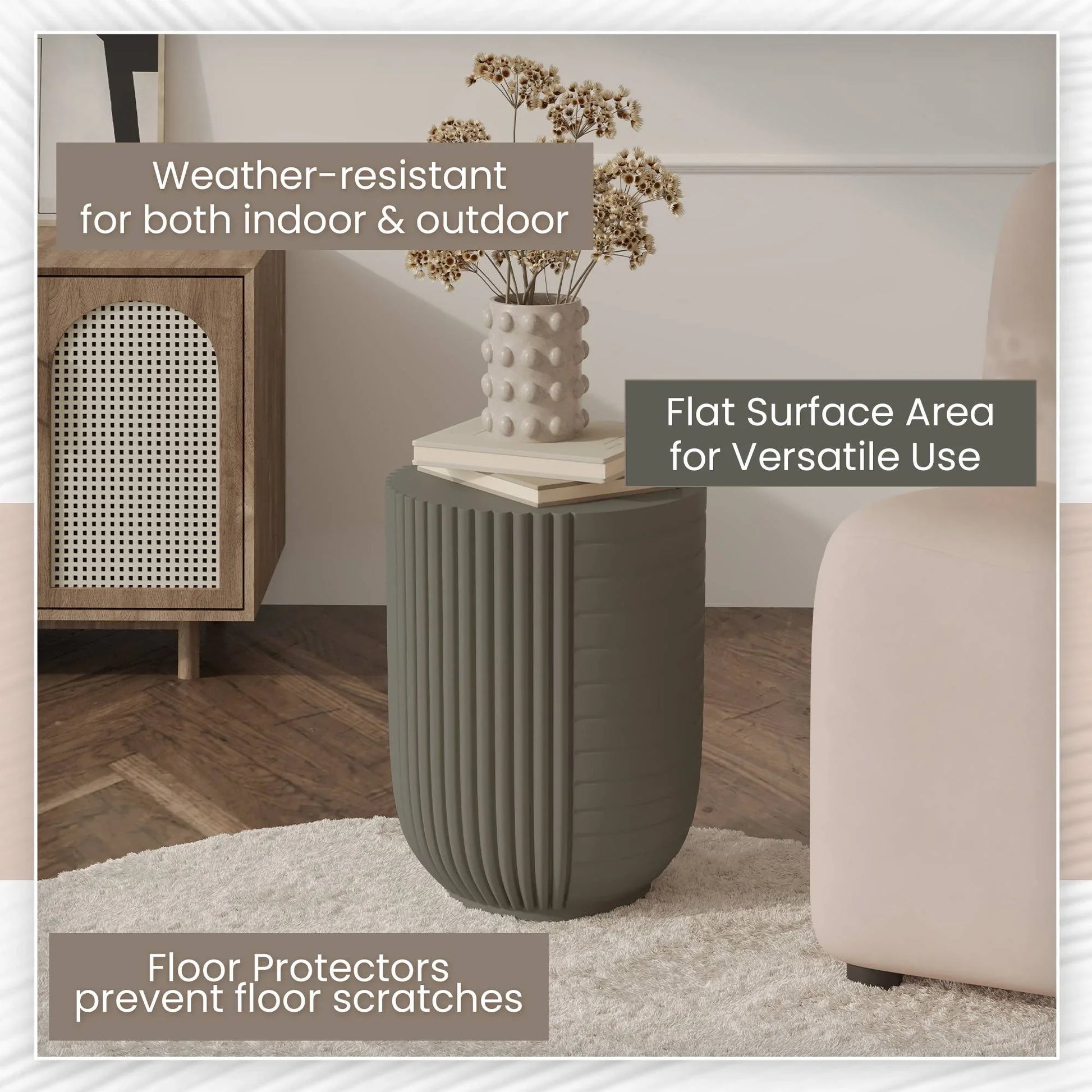 Trove 14" Wide Round Side Fiberstone Table With Ribbed Design - Elax Furniture