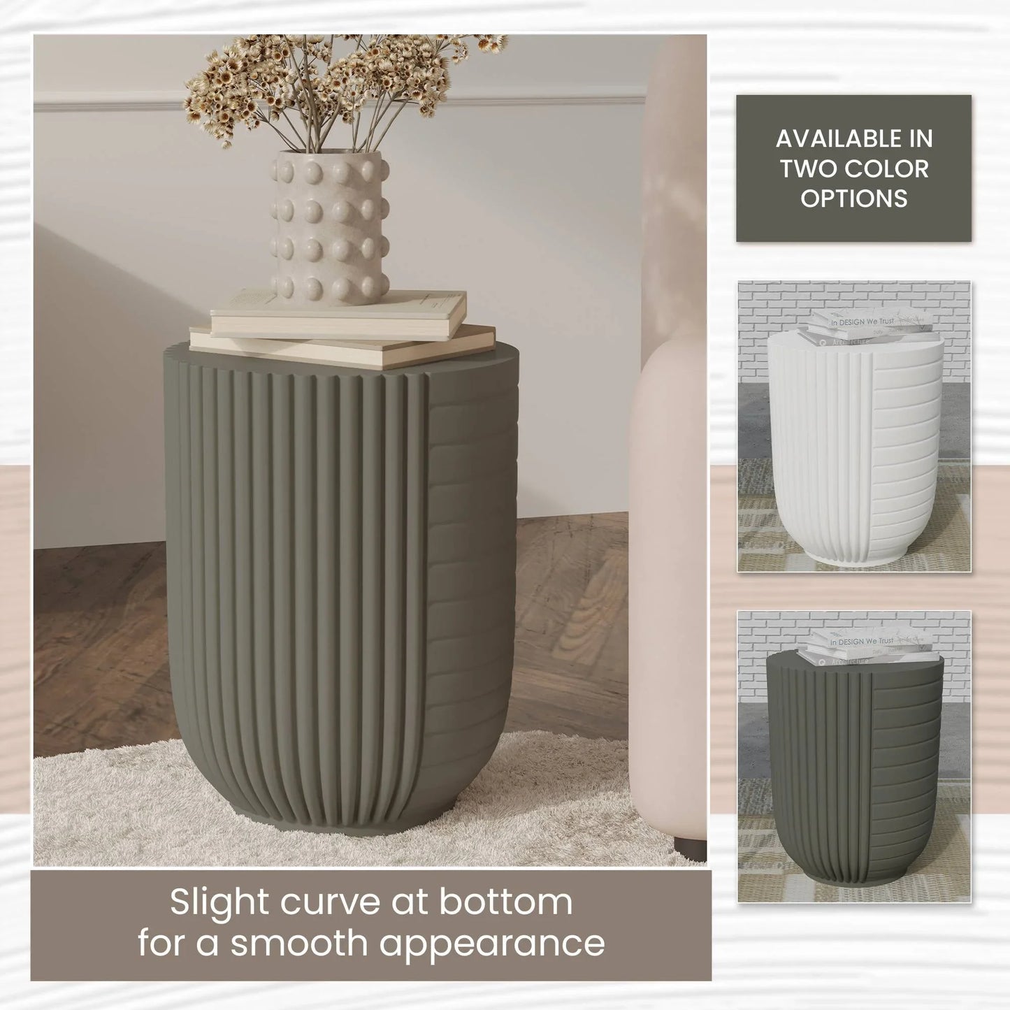 Trove 14" Wide Round Side Fiberstone Table With Ribbed Design - Elax Furniture