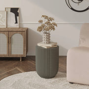 Trove 14" Wide Round Side Fiberstone Table With Ribbed Design - Elax Furniture