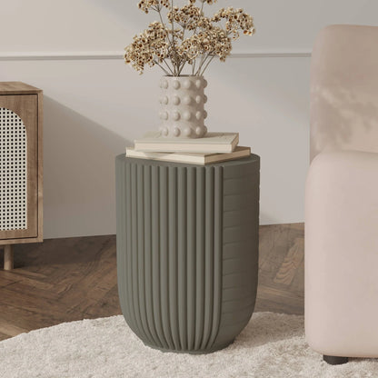 Trove 14" Wide Round Side Fiberstone Table With Ribbed Design - Elax Furniture