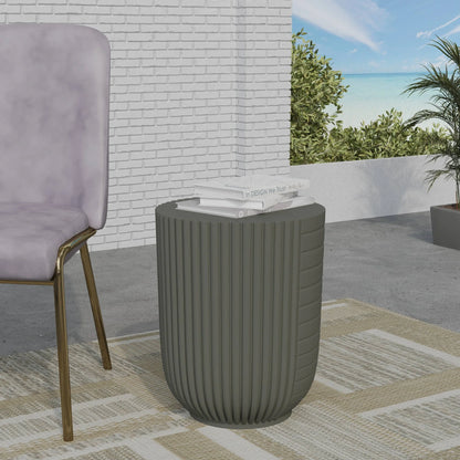 Trove 14" Wide Round Side Fiberstone Table With Ribbed Design - Elax Furniture