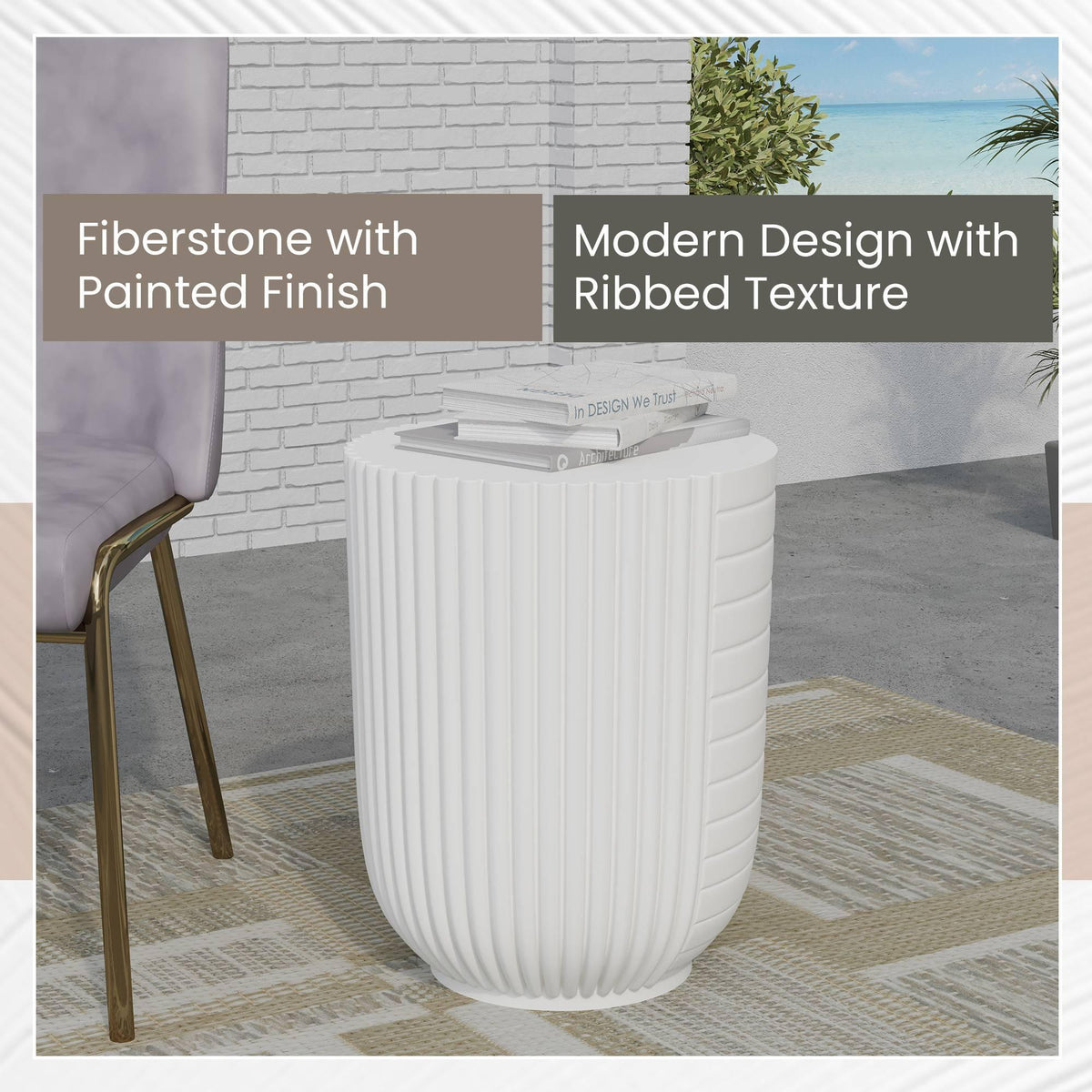 Trove 14" Wide Round Side Fiberstone Table With Ribbed Design - Elax Furniture
