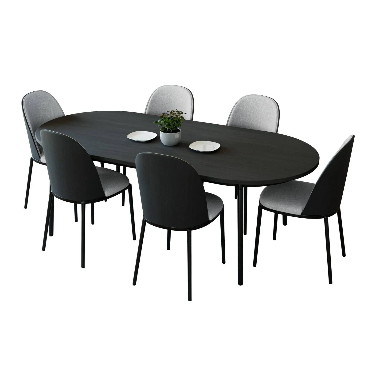 Tule 7-Piece Dining Set: Steel Frame, 6 Upholstered Chairs, 71'' Oval MDF Tabletop - Elax Furniture