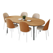 Tule 7-Piece Dining Set with 6 Upholstered Seat Dining Chairs in White Steel Frame and 71" Oval Dining Table with MDF Tabletop - Elax Furniture