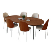 Tule 7-Piece Dining Set with 6 Upholstered Seat Dining Chairs in White Steel Frame and 71" Oval Dining Table with MDF Tabletop - Elax Furniture