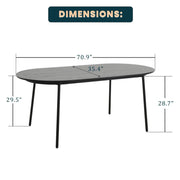 Tule 71" Oval Dining Table with MDF Tabletop and Black Steel Legs - Elax Furniture