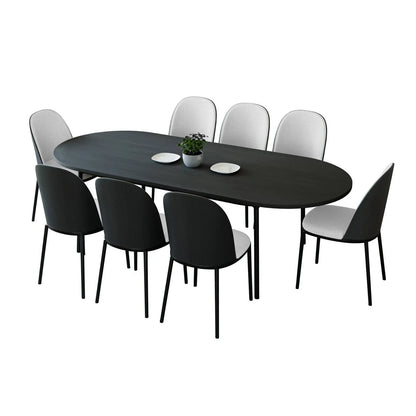 Tule 9-Piece Dining Set in Steel with 8 Upholstered Seat Dining Chairs and 83" Oval Dining Table with MDF Tabletop - Elax Furniture