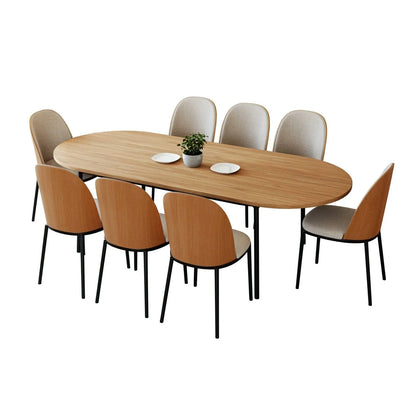 Tule 9-Piece Dining Set in Steel with 8 Upholstered Seat Dining Chairs and 83" Oval Dining Table with MDF Tabletop - Elax Furniture