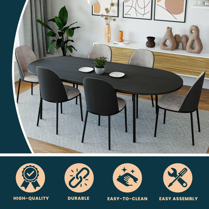 Tule Modern 83" Oval Dining Table with MDF Tabletop and Black Steel Legs - Elax Furniture