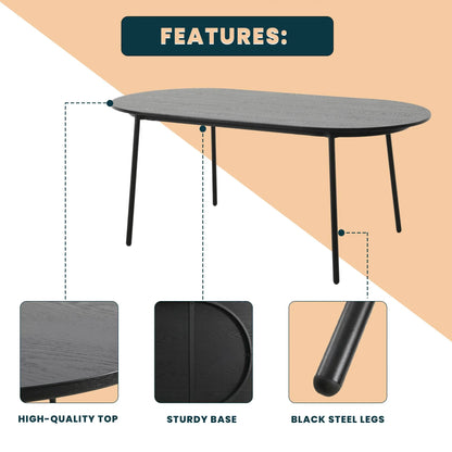 Tule Modern 83" Oval Dining Table with MDF Tabletop and Black Steel Legs - Elax Furniture