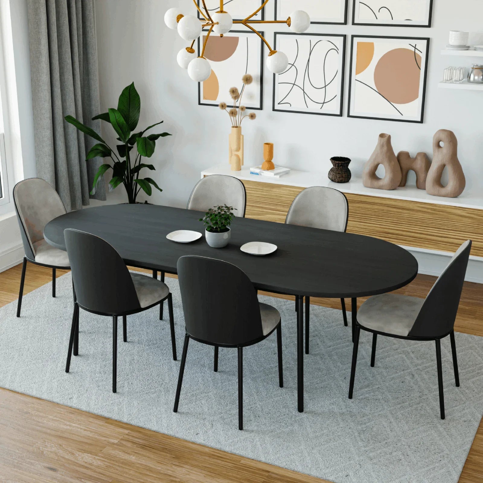 Tule Modern 83" Oval Dining Table with MDF Tabletop and Black Steel Legs - Elax Furniture