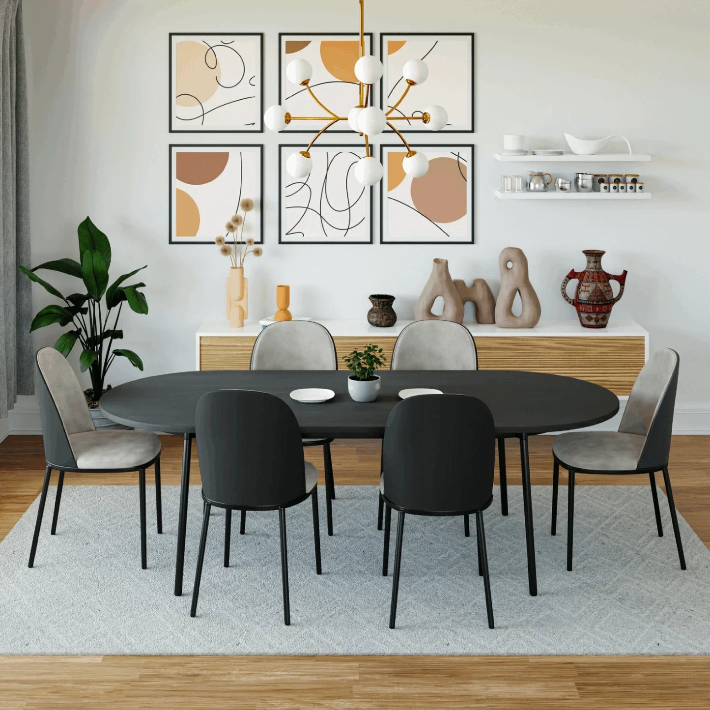 Tule Modern 83" Oval Dining Table with MDF Tabletop and Black Steel Legs - Elax Furniture