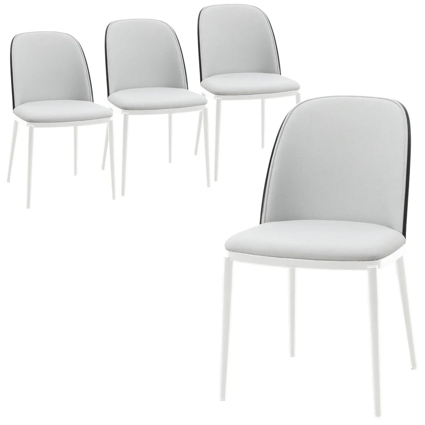 Tule Modern Dining Side Chair with Upholstered Seat and White Powder-Coated Steel Frame, Set of 4 - Elax Furniture