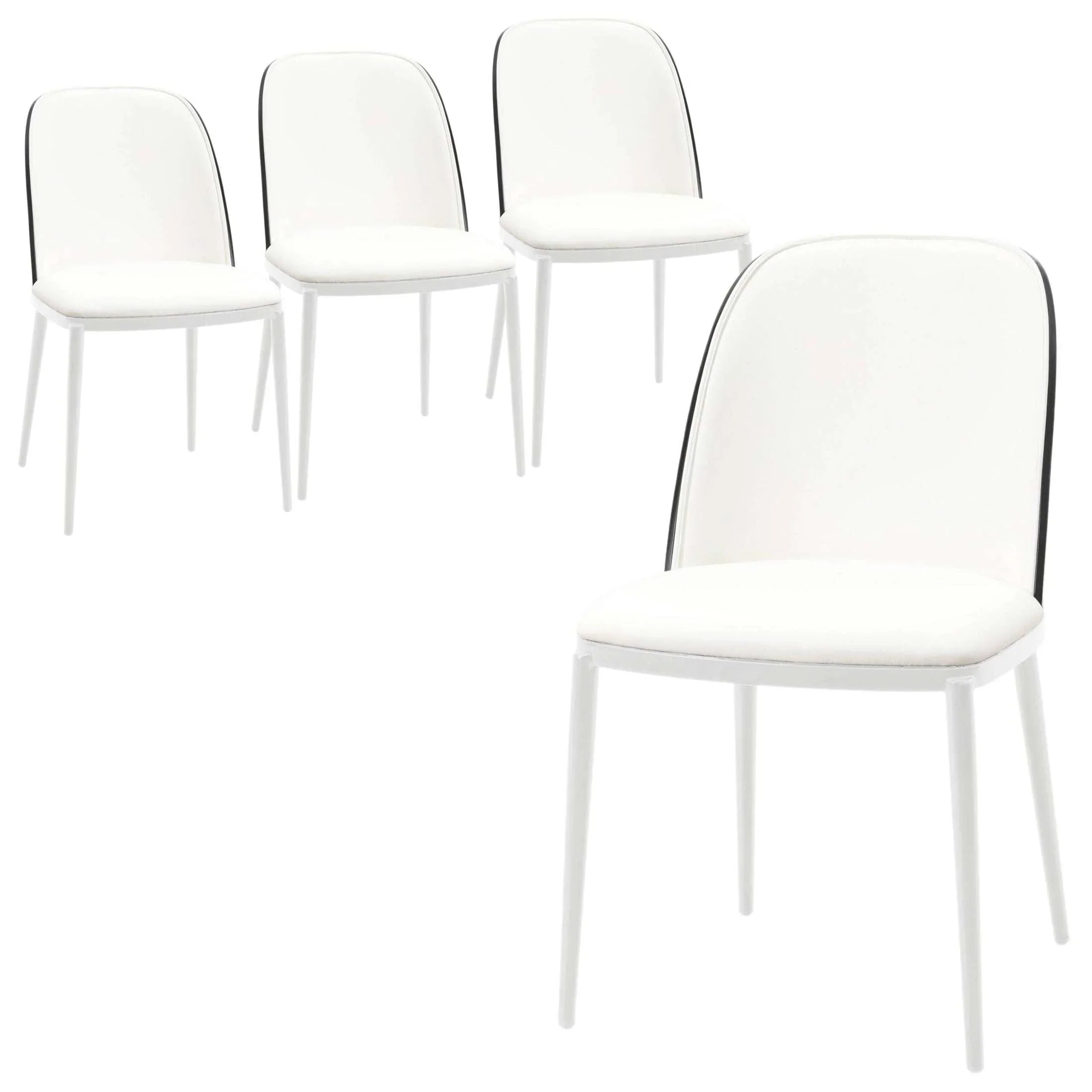 Tule Modern Dining Side Chair with Upholstered Seat and White Powder-Coated Steel Frame, Set of 4 - Elax Furniture