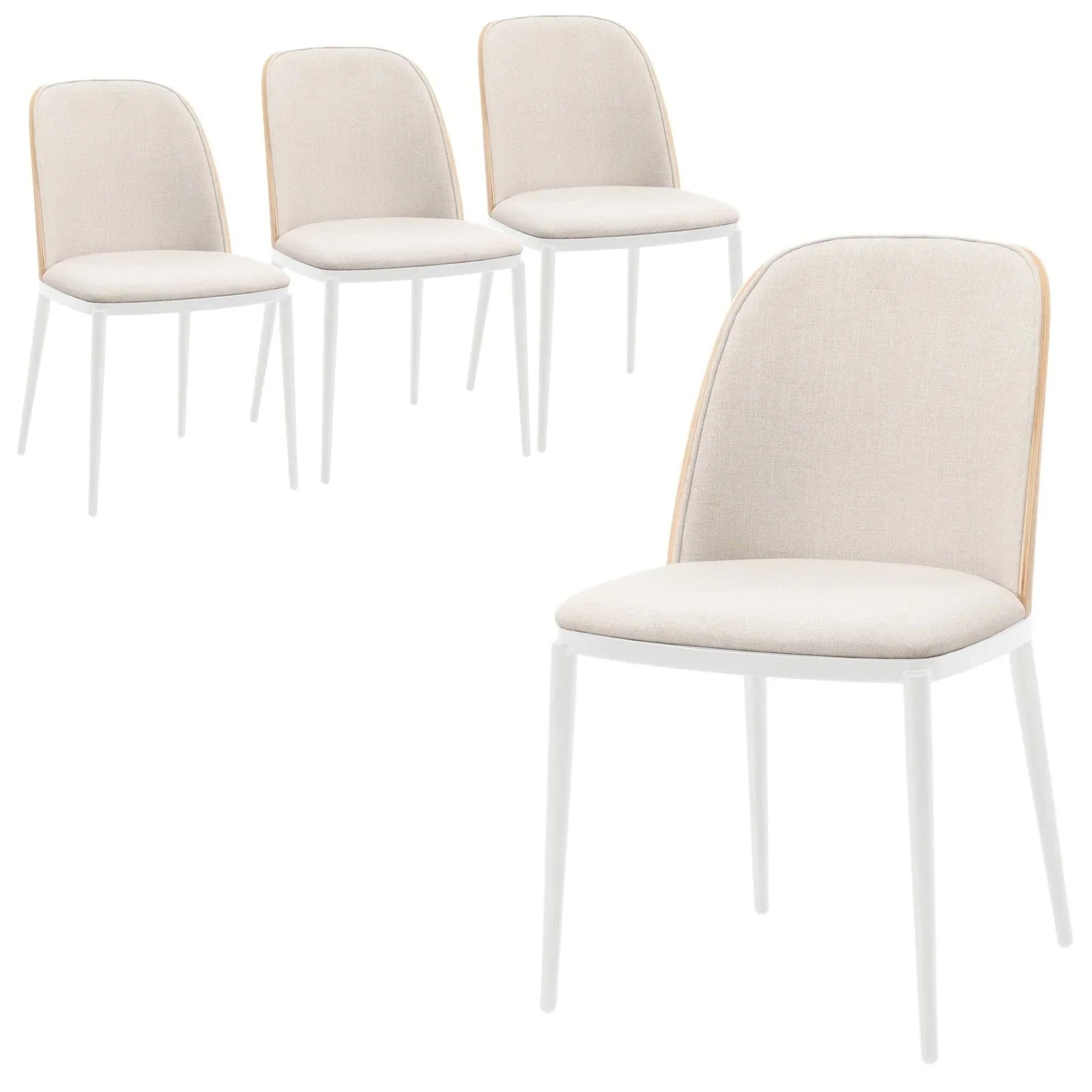 Tule Modern Dining Side Chair with Upholstered Seat and White Powder-Coated Steel Frame, Set of 4 - Elax Furniture