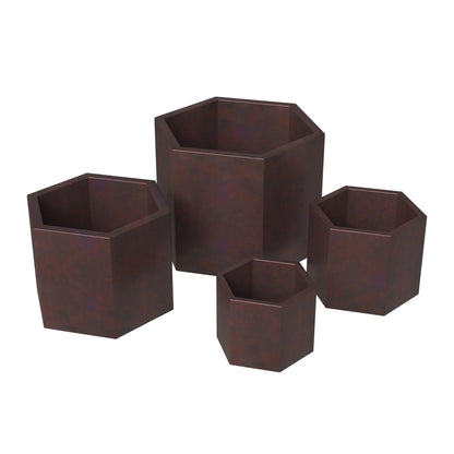 Thicket Modern 4-Piece Fiberstone Planter - Hexagon Design Weather Resistant Plant Pot - Elax Furniture
