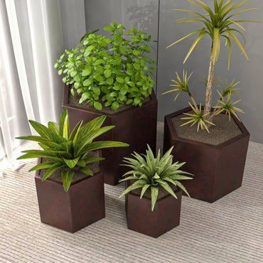 Thicket Modern 4-Piece Fiberstone Planter - Hexagon Design Weather Resistant Plant Pot - Elax Furniture