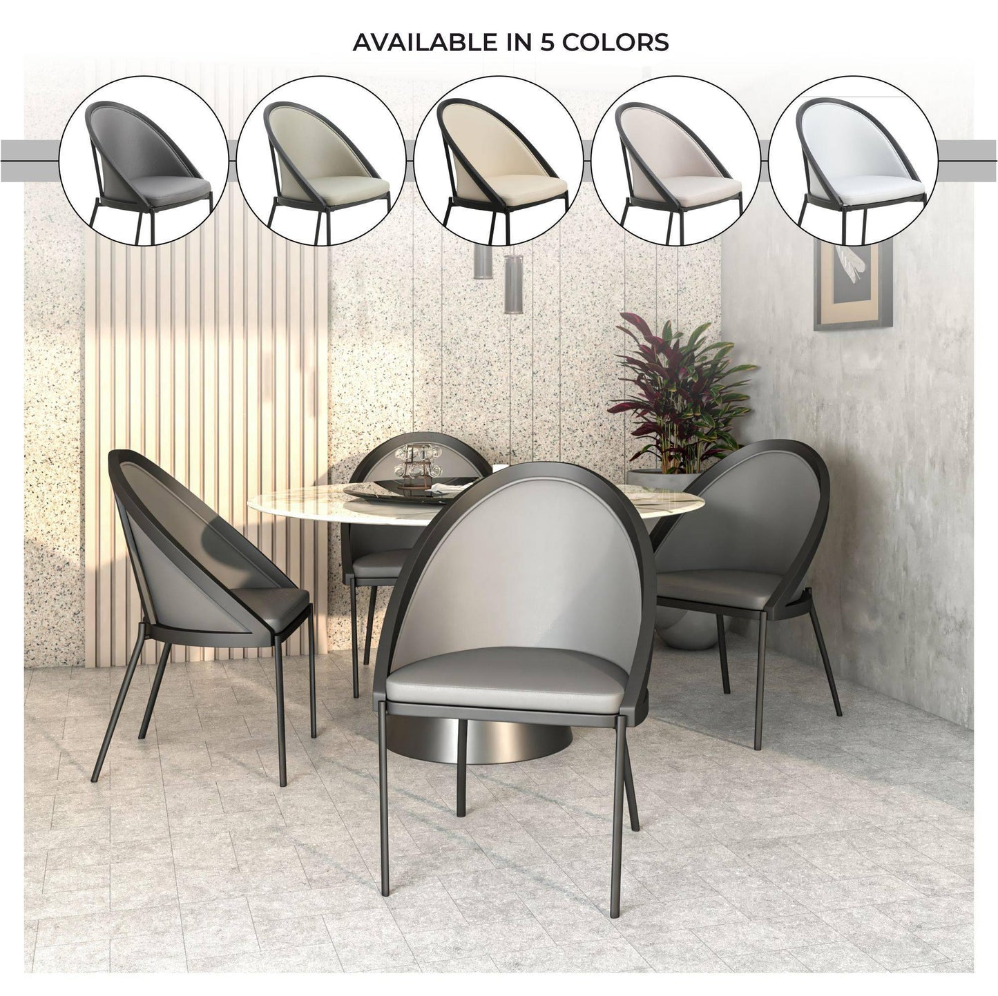 Urbane Dining Chair in Vinyl Fabric with Curved Back and Stainless Steel Legs Set of 2 - Elax Furniture