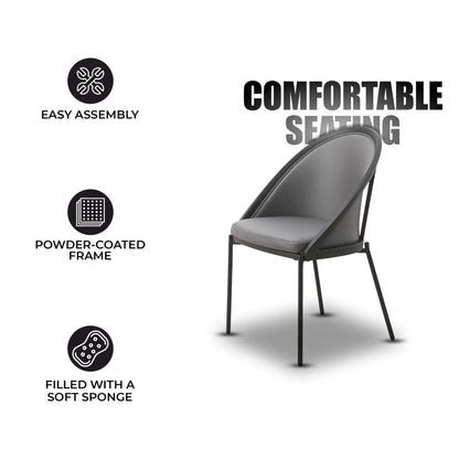 Urbane Dining Chair in Vinyl Fabric with Curved Back and Stainless Steel Legs Set of 2 - Elax Furniture
