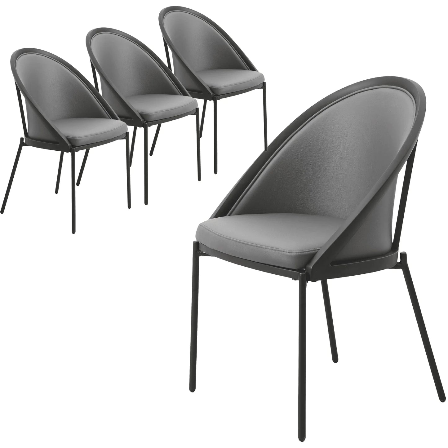 Urbane Dining Chair in Vinyl Fabric with Curved Back and Stainless Steel Legs Set of 4 - Elax Furniture