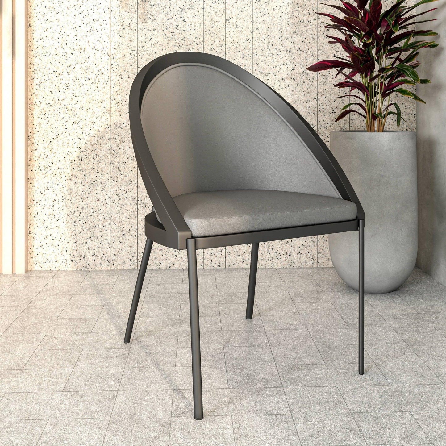 Urbane Dining Chair in Vinyl Fabric with Curved Back and Stainless Steel Legs Set of 4 - Elax Furniture