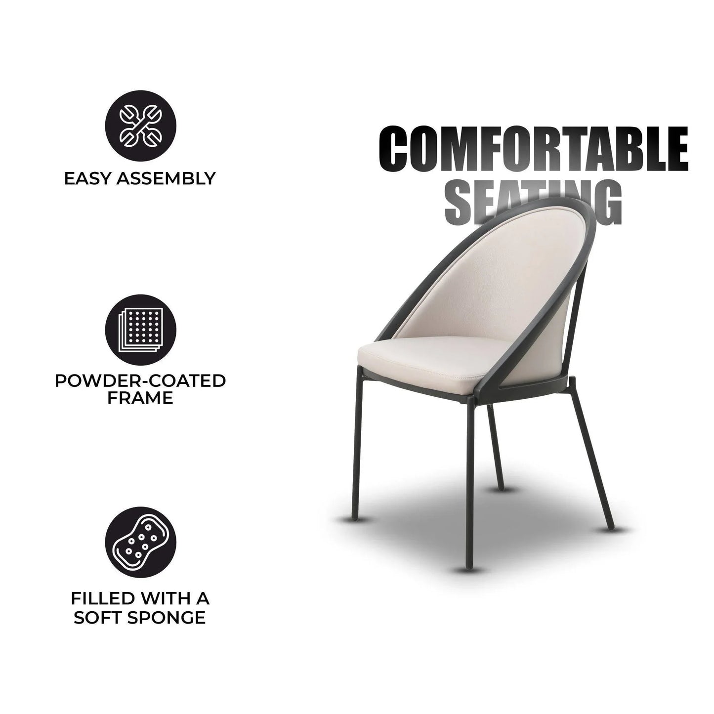Urbane Dining Chair in Vinyl Fabric with Curved Back and Stainless Steel Legs Set of 2 - Elax Furniture