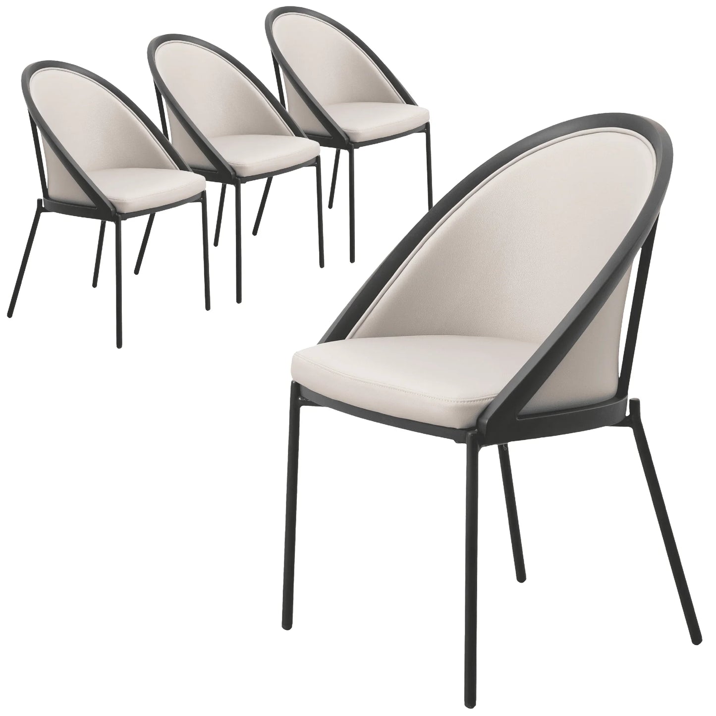 Urbane Dining Chair in Vinyl Fabric with Curved Back and Stainless Steel Legs Set of 4 - Elax Furniture