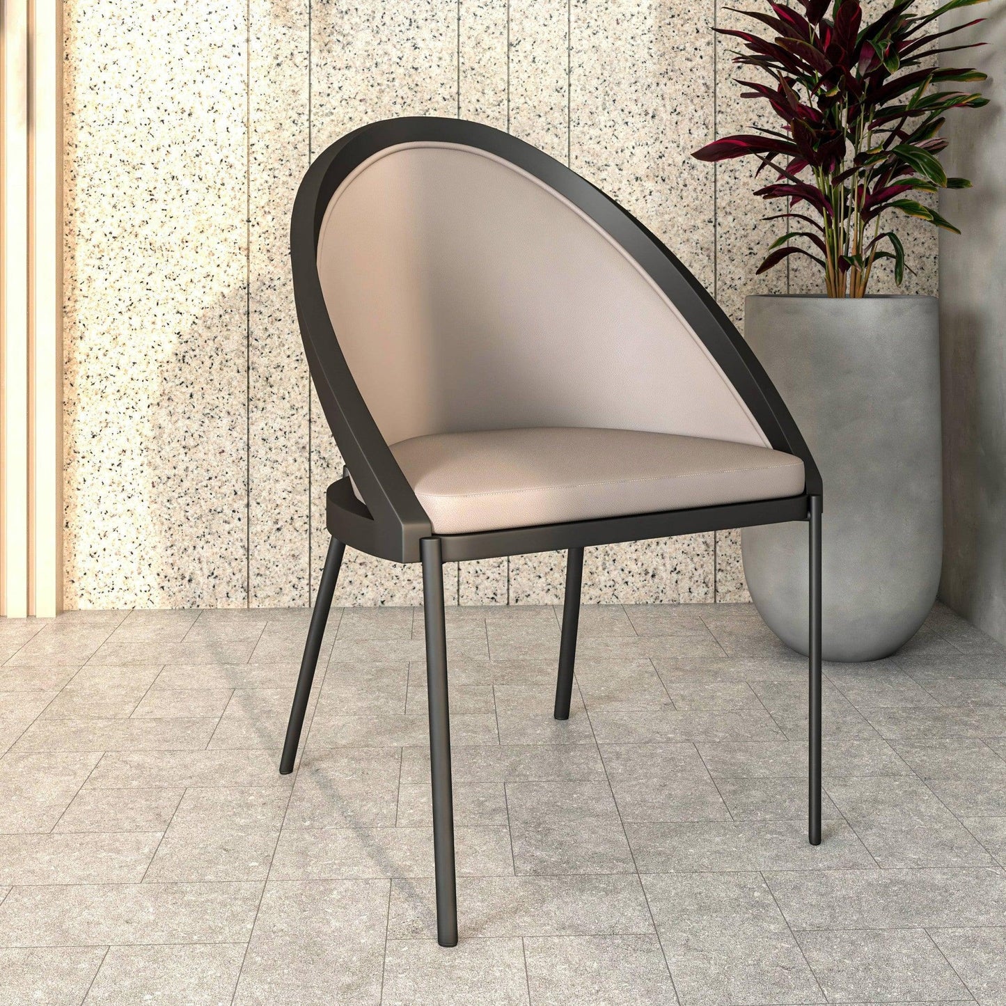 Urbane Dining Chair in Vinyl Fabric with Curved Back and Stainless Steel Legs Set of 4 - Elax Furniture