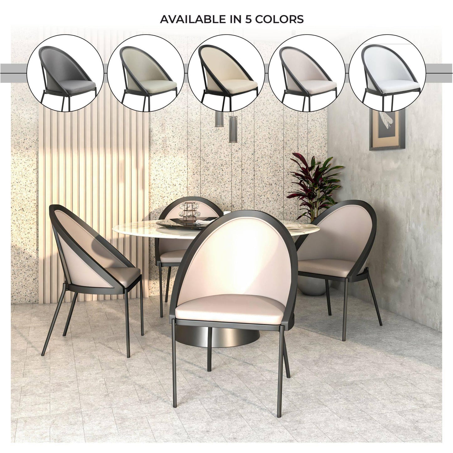 Urbane Dining Chair in Vinyl Fabric with Curved Back and Stainless Steel Legs Set of 4 - Elax Furniture