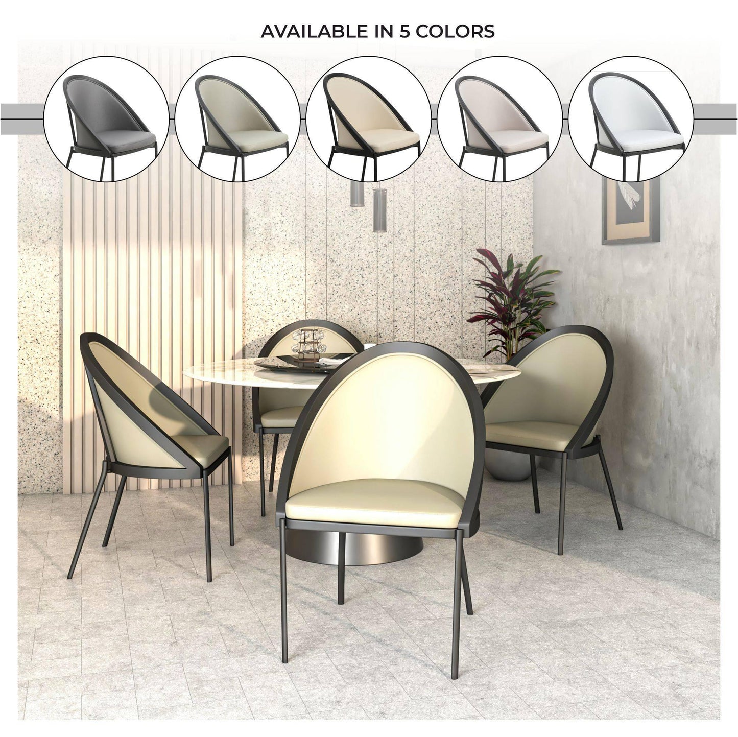 Urbane Dining Chair in Vinyl Fabric with Curved Back and Stainless Steel Legs Set of 2 - Elax Furniture