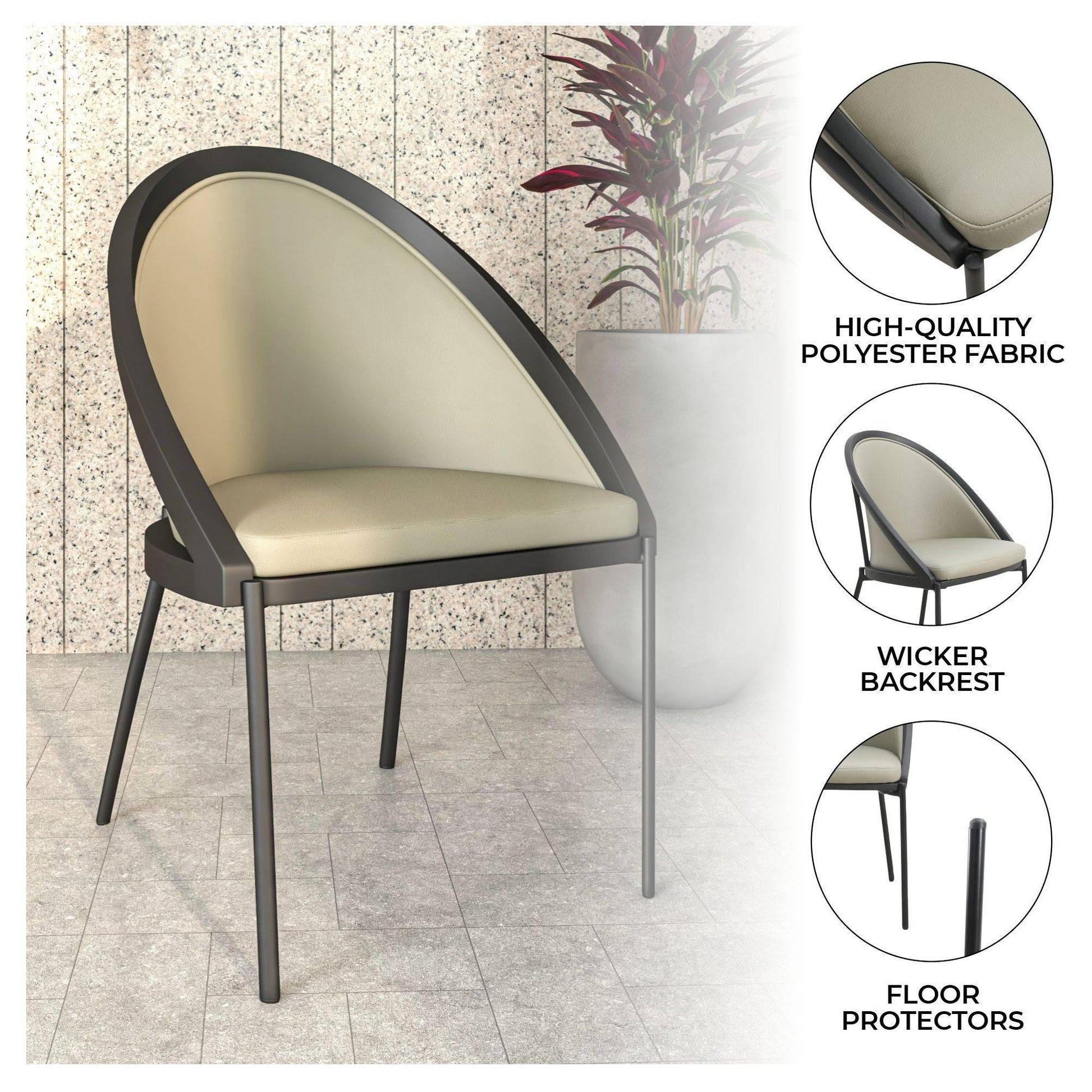 Urbane Dining Chair in Vinyl Fabric with Curved Back and Stainless Steel Legs Set of 2 - Elax Furniture