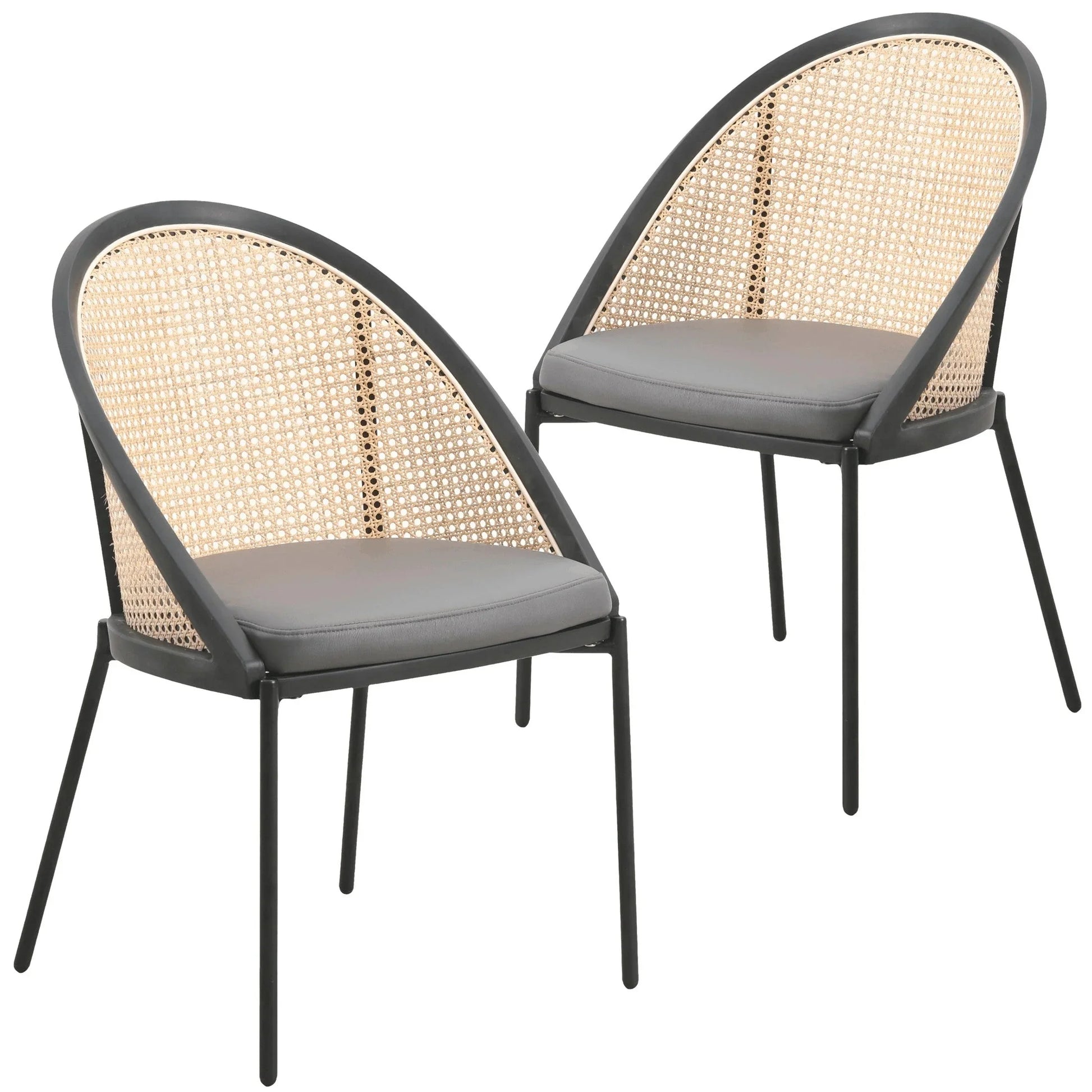 Urbane Dining Chair with Vinyl Fabric Seat and Wicker Backrest in Stainless Steel Legs Set of 2 - Elax Furniture