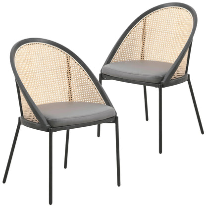 Urbane Dining Chair with Vinyl Fabric Seat and Wicker Backrest in Stainless Steel Legs Set of 2 - Elax Furniture