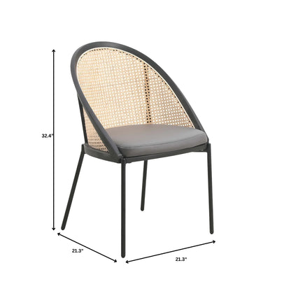 Urbane Dining Chair with Vinyl Fabric Seat and Wicker Backrest in Stainless Steel Legs Set of 2 - Elax Furniture