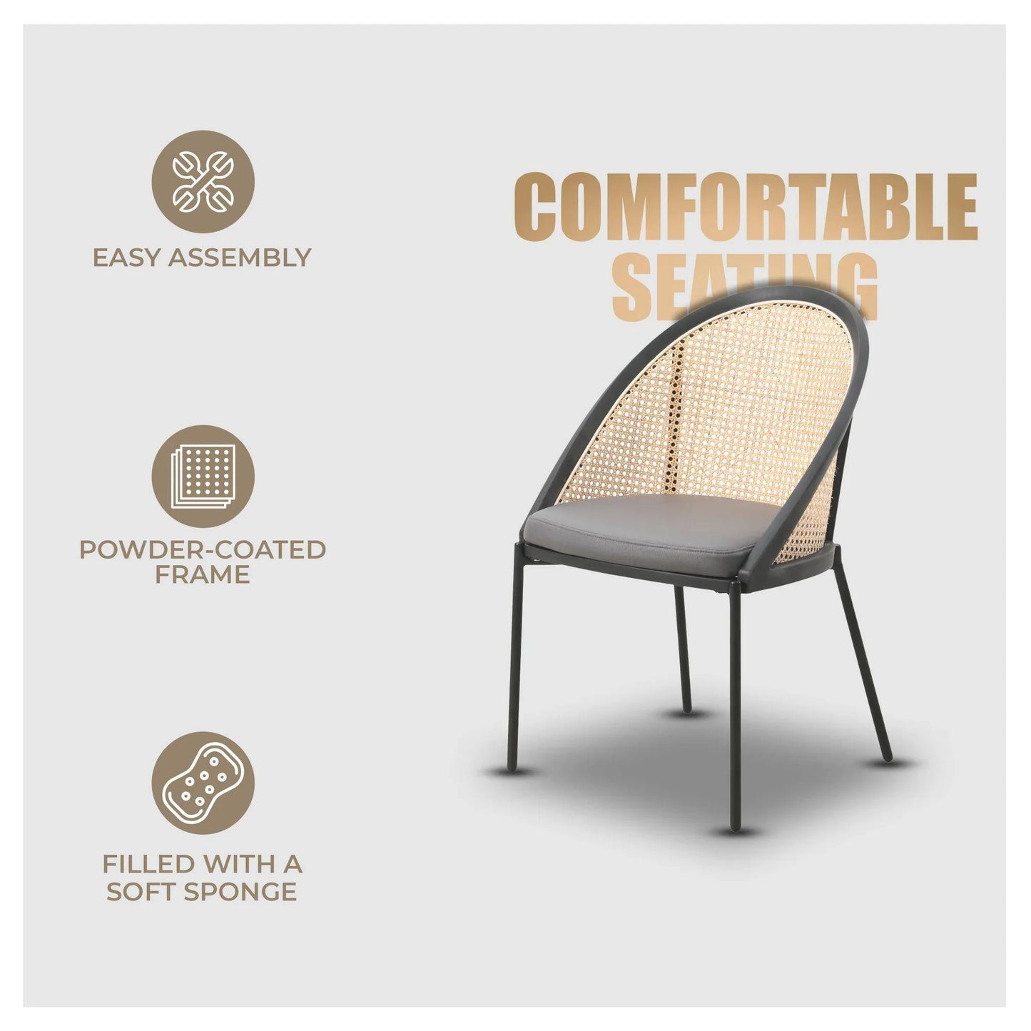 Urbane Dining Chair with Vinyl Fabric Seat and Wicker Backrest in Stainless Steel Legs Set of 2 - Elax Furniture