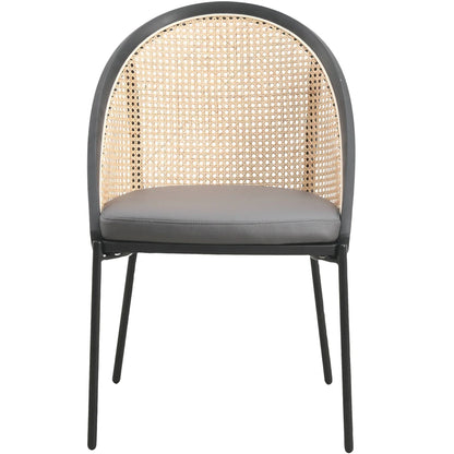 Urbane Dining Chair with Vinyl Fabric Seat and Wicker Backrest in Stainless Steel Legs Set of 2 - Elax Furniture