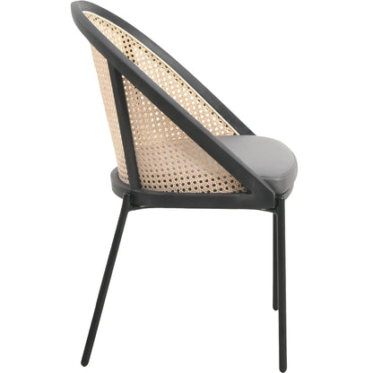 Urbane Dining Chair with Vinyl Fabric Seat and Wicker Backrest in Stainless Steel Legs Set of 2 - Elax Furniture