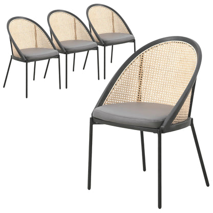 Urbane Dining Chair with Vinyl Fabric Seat and Wicker Backrest in Stainless Steel Legs Set of 4 - Elax Furniture