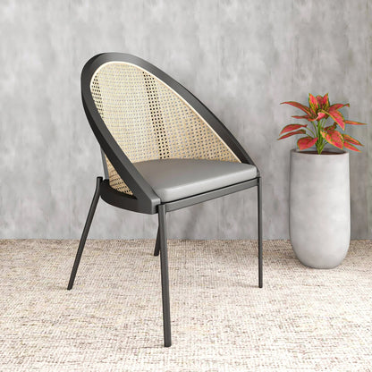 Urbane Dining Chair with Vinyl Fabric Seat and Wicker Backrest in Stainless Steel Legs Set of 4 - Elax Furniture