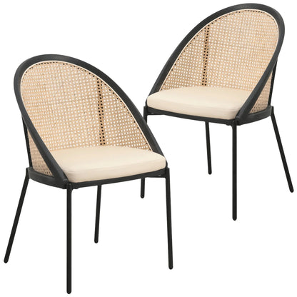 Urbane Dining Chair with Vinyl Fabric Seat and Wicker Backrest in Stainless Steel Legs Set of 2 - Elax Furniture