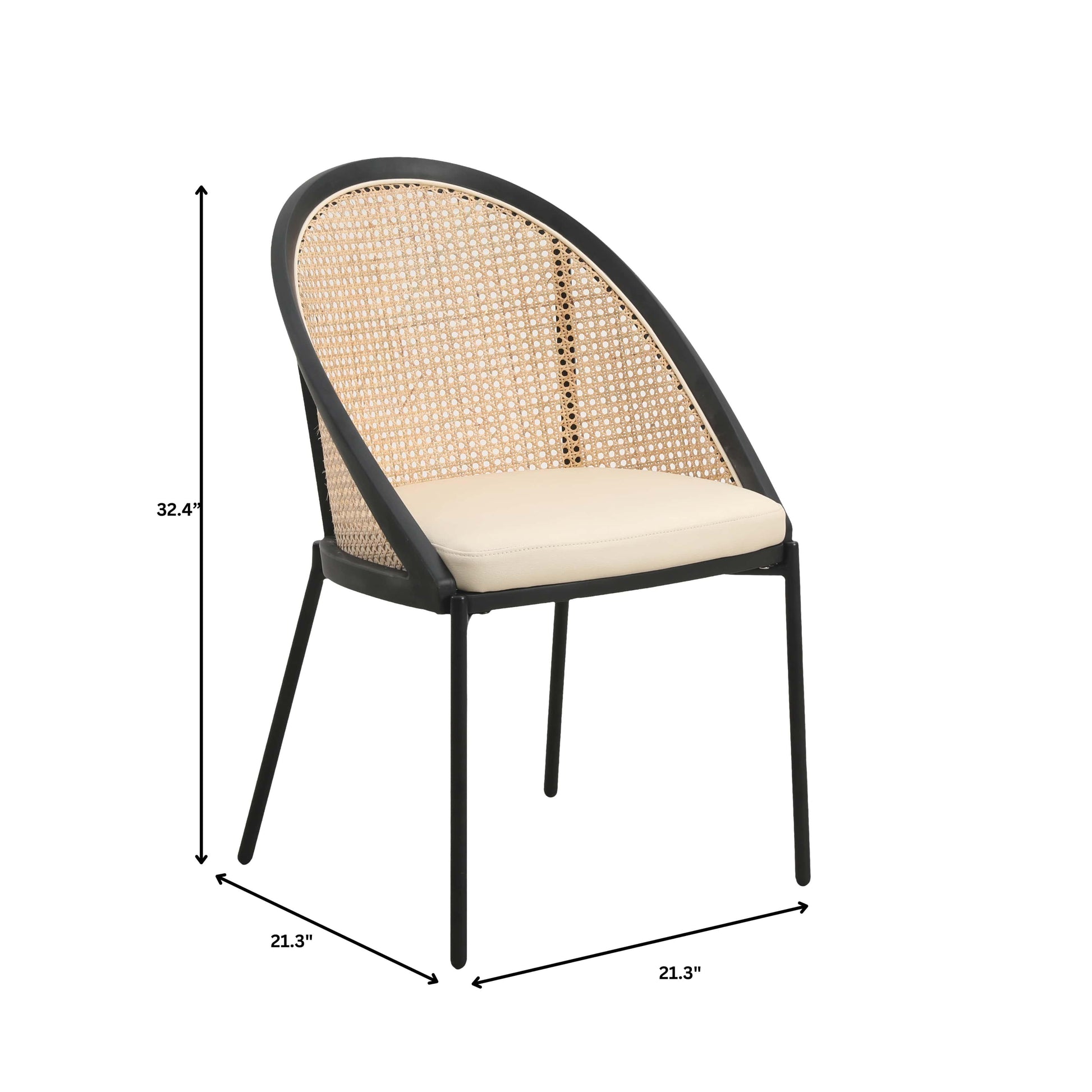 Urbane Dining Chair with Vinyl Fabric Seat and Wicker Backrest in Stainless Steel Legs Set of 2 - Elax Furniture